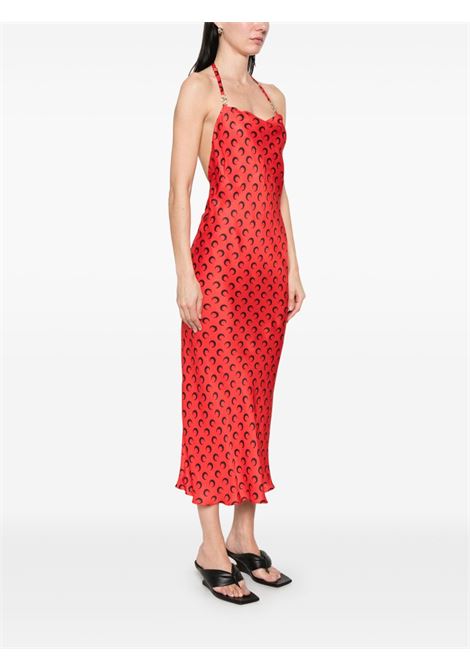 moon printed satin long dress woman red MARINE SERRE | WDR302B CWOV0060RD10